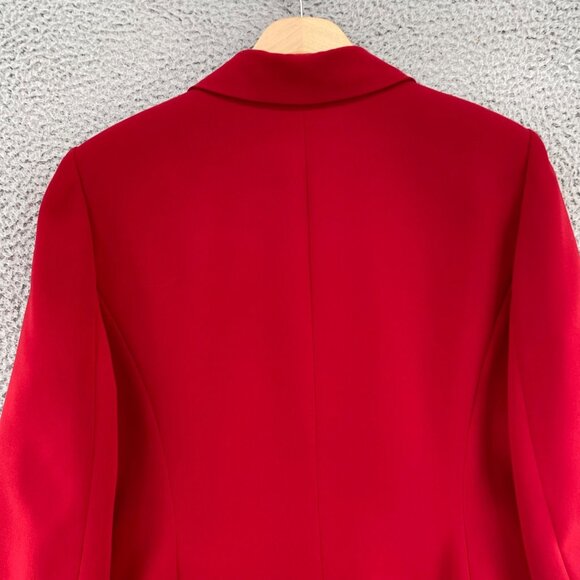 Le Suit Set Womens 12 Red Pleated Jacket Button Up Below Knee Skirt 2 Piece Work - Picture 13 of 16